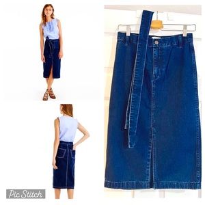 🆕 J.Crew Denim Tie-Waist Midi Jean Skirt / Size: 25 / NWOT